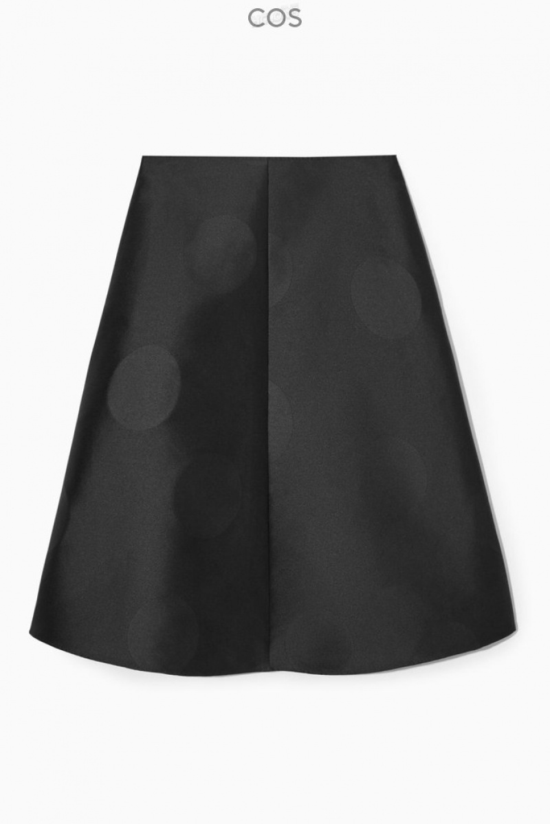 COS Polka-Dot Taffeta Midi Skirt Women's Skirts Black | OM72-K0LV