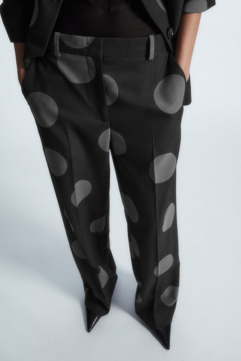 COS Polka-Dot Wool-Blend Straight-Leg Pants Women's Pants Gray / Polka Dot | QG64-M5SV