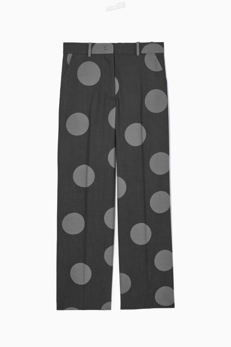 COS Polka-Dot Wool-Blend Straight-Leg Pants Women's Pants Gray / Polka Dot | QG64-M5SV