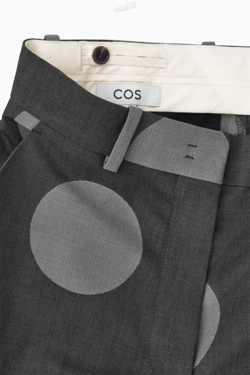 COS Polka-Dot Wool-Blend Straight-Leg Trousers Women's Trousers Grey / Polka Dot | NQ16-U5VZ