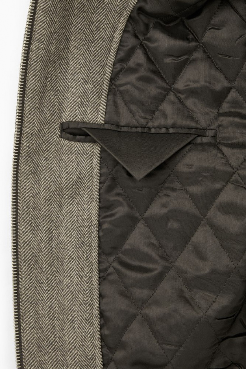 COS Power-Shoulder Wool-Herringbone Jacket Women's Coats & Jackets Light Brown | CH91-A4BN