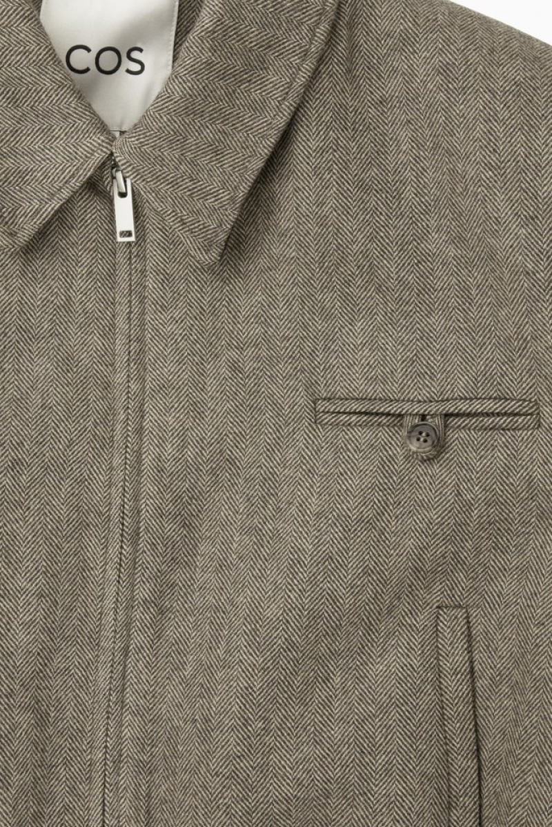 COS Power-Shoulder Wool-Herringbone Jacket Women's Coats & Jackets Light Brown | CH91-A4BN