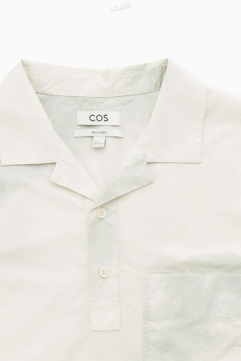 COS Printed Half-Placket Short-Sleeved Shirt Men's Shirts White / Green / Printed | GF03-I4OP