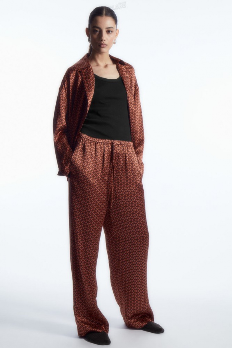 COS Printed Pure Silk Pajama Pants Women's Loungewear Rust / Printed | XX57-C6DT