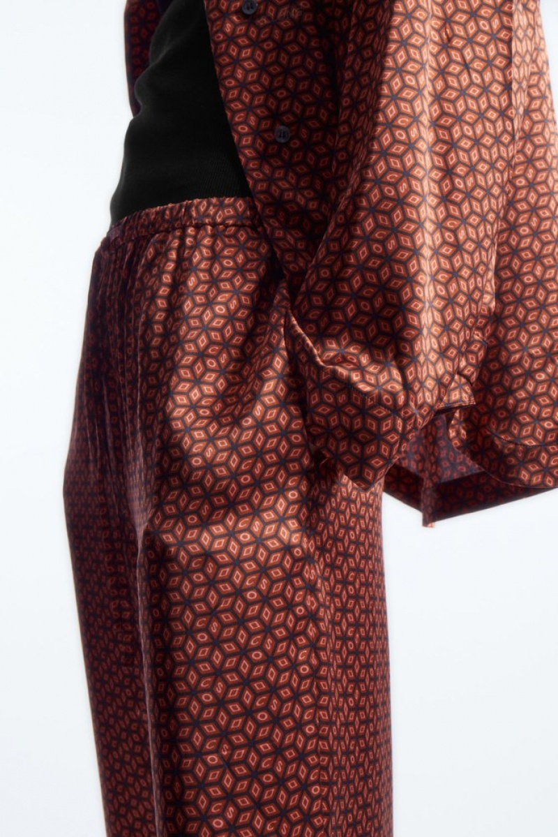 COS Printed Pure Silk Pajama Pants Women's Loungewear Rust / Printed | XX57-C6DT