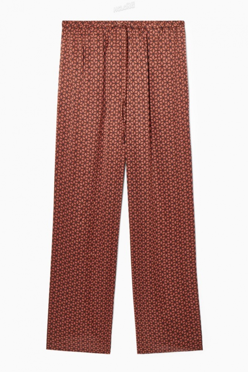 COS Printed Pure Silk Pajama Pants Women's Loungewear Rust / Printed | XX57-C6DT