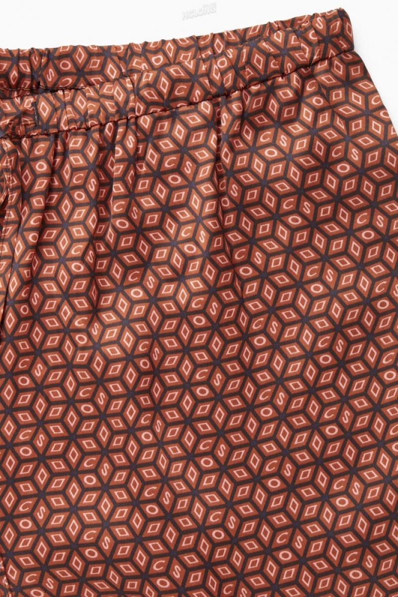 COS Printed Pure Silk Pajama Pants Women's Loungewear Rust / Printed | XX57-C6DT