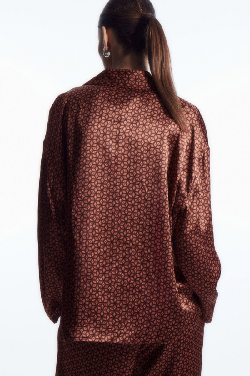 COS Printed Pure Silk Pyjama Shirt Women's Shirts & Blouses Rust / Printed | SR25-A6DP