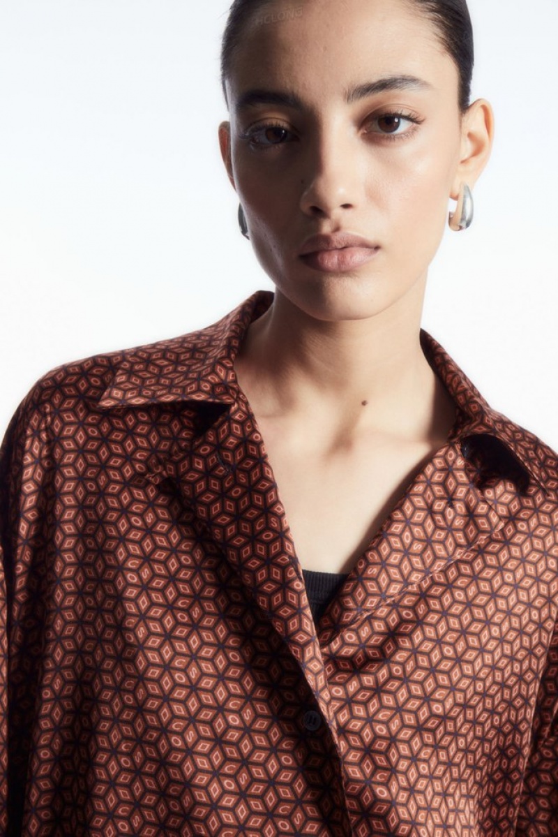 COS Printed Pure Silk Pyjama Shirt Women's Shirts & Blouses Rust / Printed | SR25-A6DP