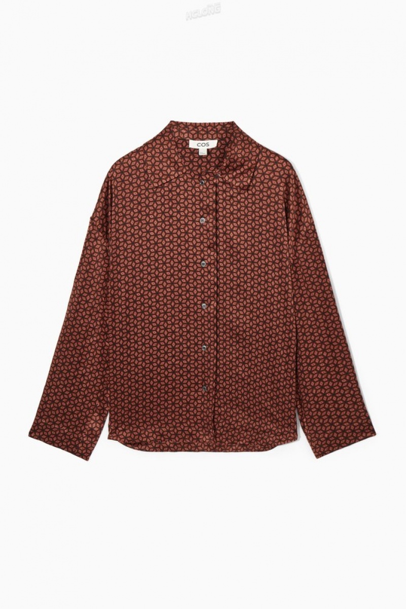 COS Printed Pure Silk Pyjama Shirt Women's Shirts & Blouses Rust / Printed | SR25-A6DP