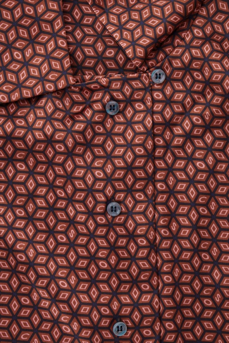 COS Printed Pure Silk Pyjama Shirt Women's Shirts & Blouses Rust / Printed | SR25-A6DP