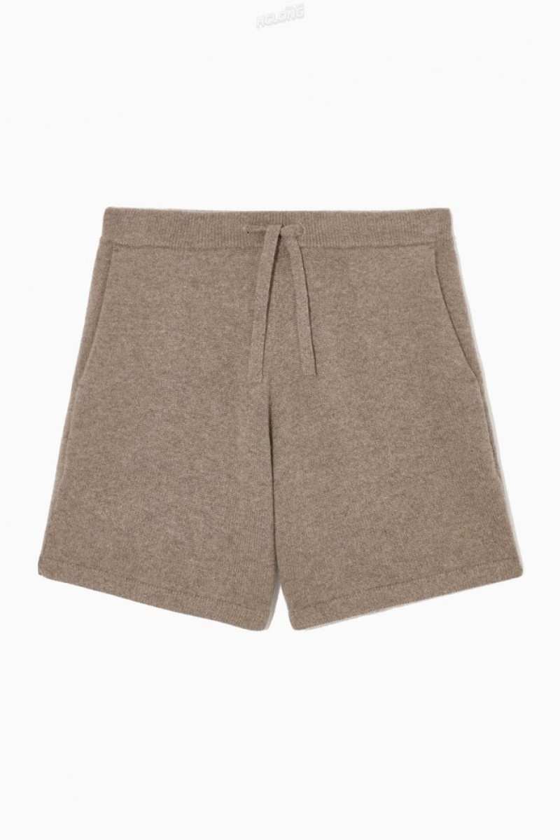 COS Pure Cashmere Drawstring Shorts Men\'s Shorts Dark Beige | GB20-H7NB