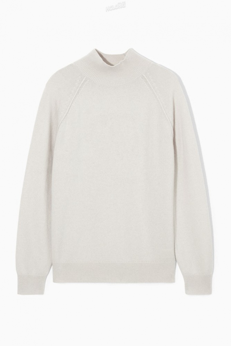 COS Pure Cashmere Funnel-Neck Jumper Men's Sweaters & Cardigans Light Beige | FG93-Y3EO