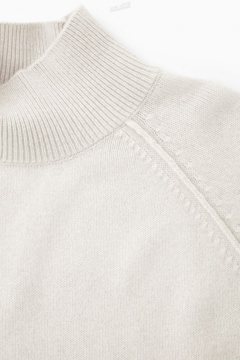 COS Pure Cashmere Funnel-Neck Jumper Men's Sweaters & Cardigans Light Beige | FG93-Y3EO