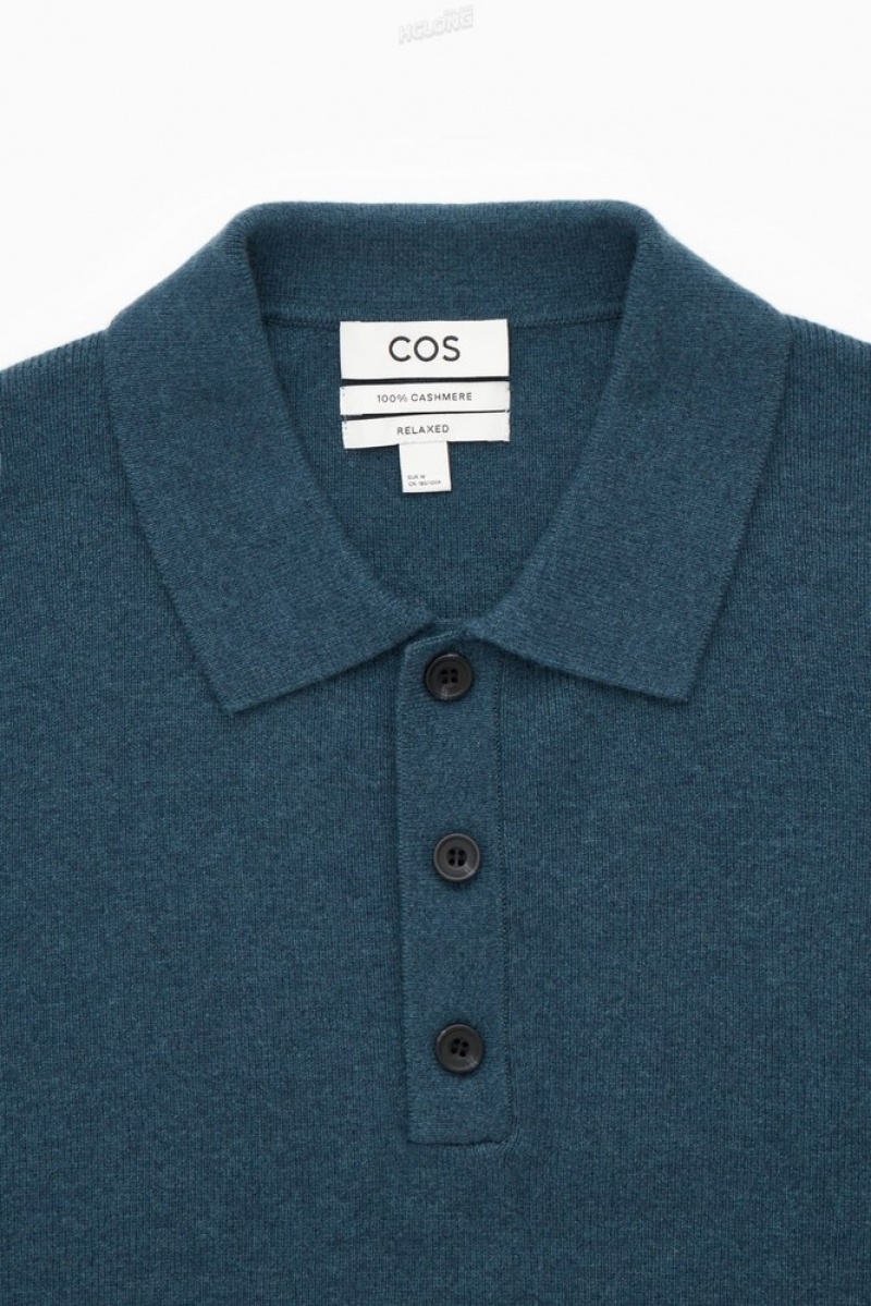 COS Pure Cashmere Polo Shirt Men's Knitwear Grey MéLange | JC20-C3MT