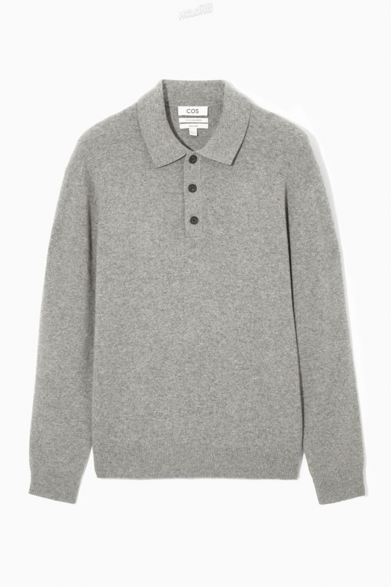 COS Pure Cashmere Polo Shirt Men's Knitwear Grey MéLange | UZ59-P2HI