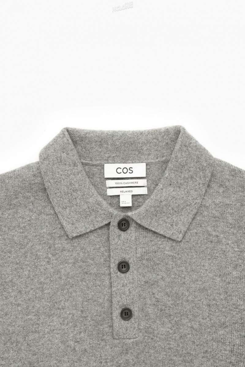 COS Pure Cashmere Polo Shirt Men's Knitwear Grey MéLange | UZ59-P2HI