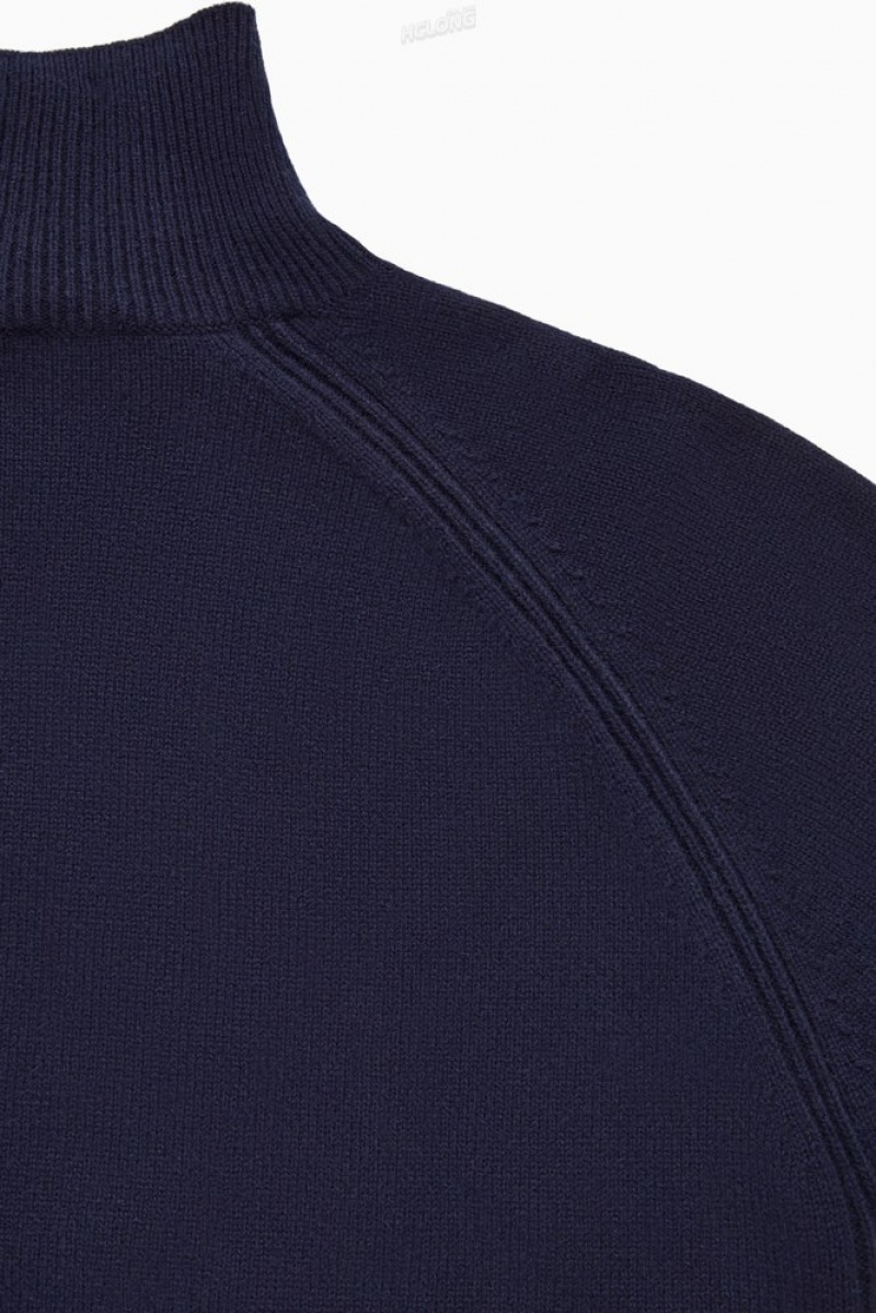 COS Pure Cashmere Turtleneck Jumper Women's Knitwear & Cardigans Dark Navy | AH06-E0XE