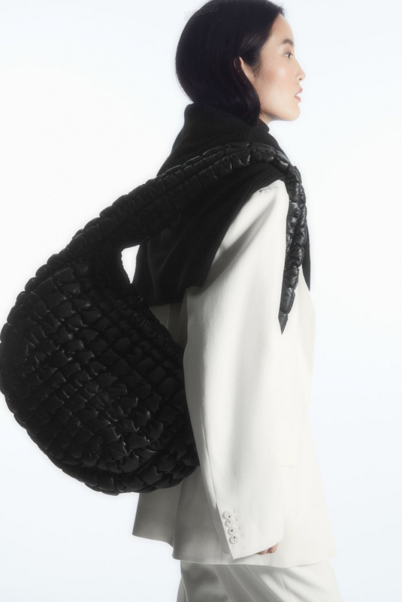 COS Quilted Oversized Crossbody Bag - Leather Women's Bags Black | BV36-S1EX