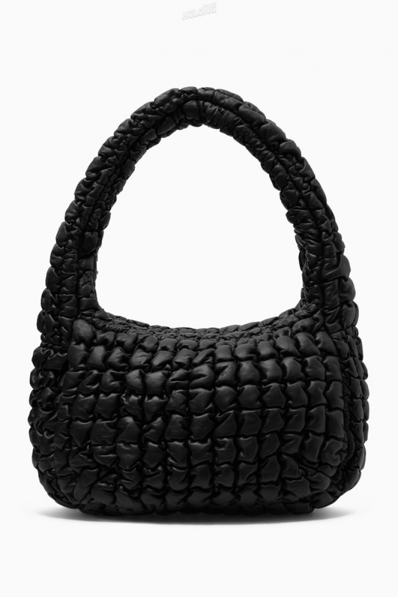 COS Quilted Oversized Crossbody Bag - Leather Women's Bags Black | BV36-S1EX