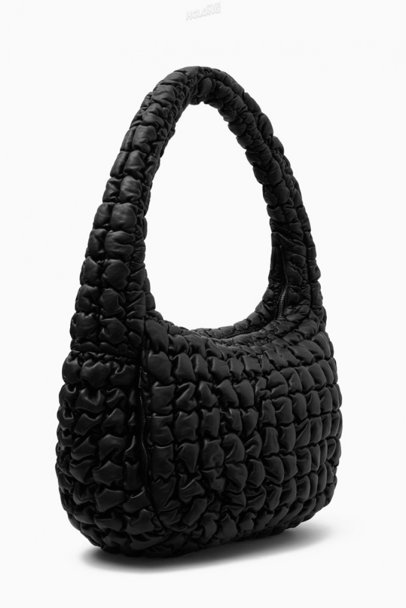 COS Quilted Oversized Crossbody Bag - Leather Women's Bags Black | BV36-S1EX