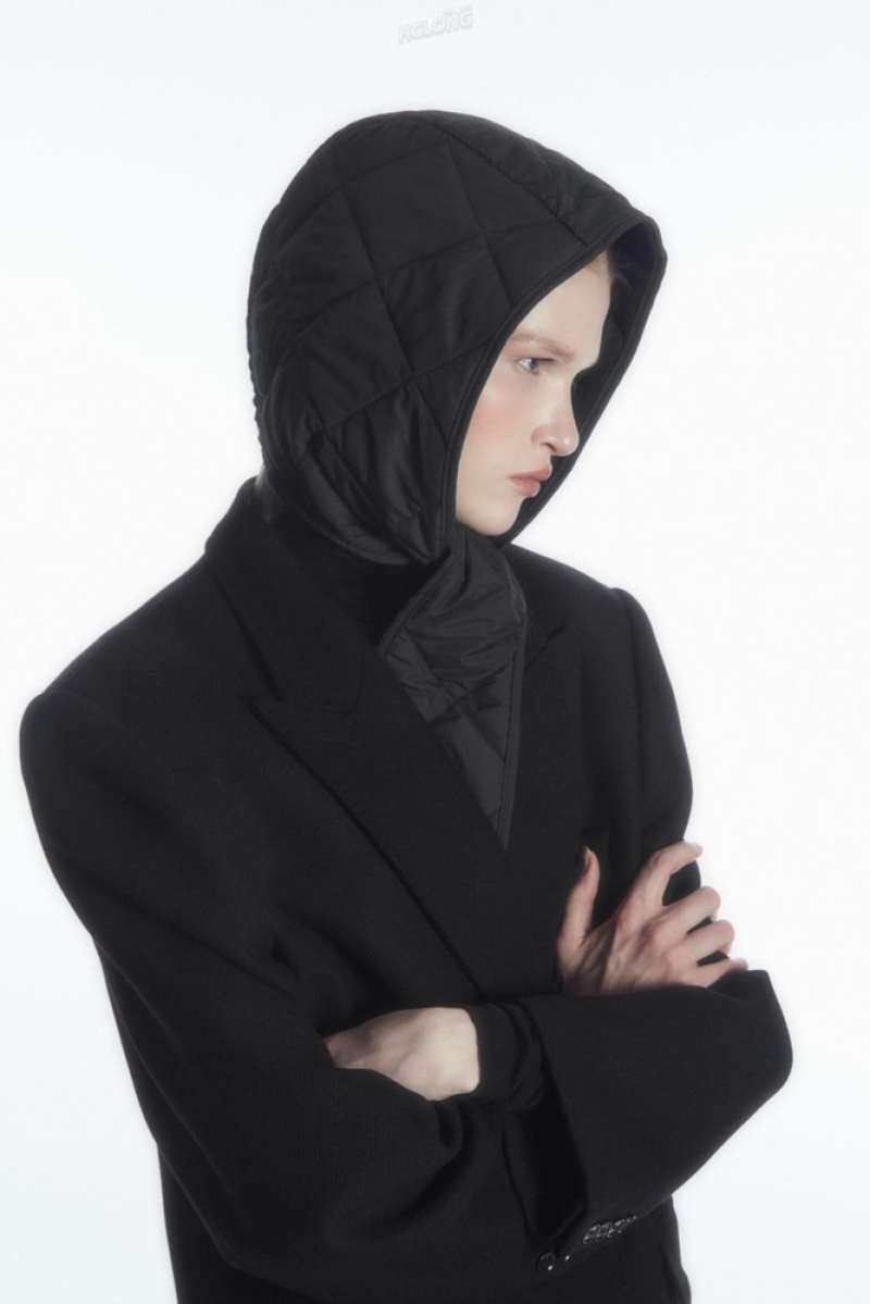 COS Quilted Tie-Front Hood Women's Scarves Black | BH09-J2WK