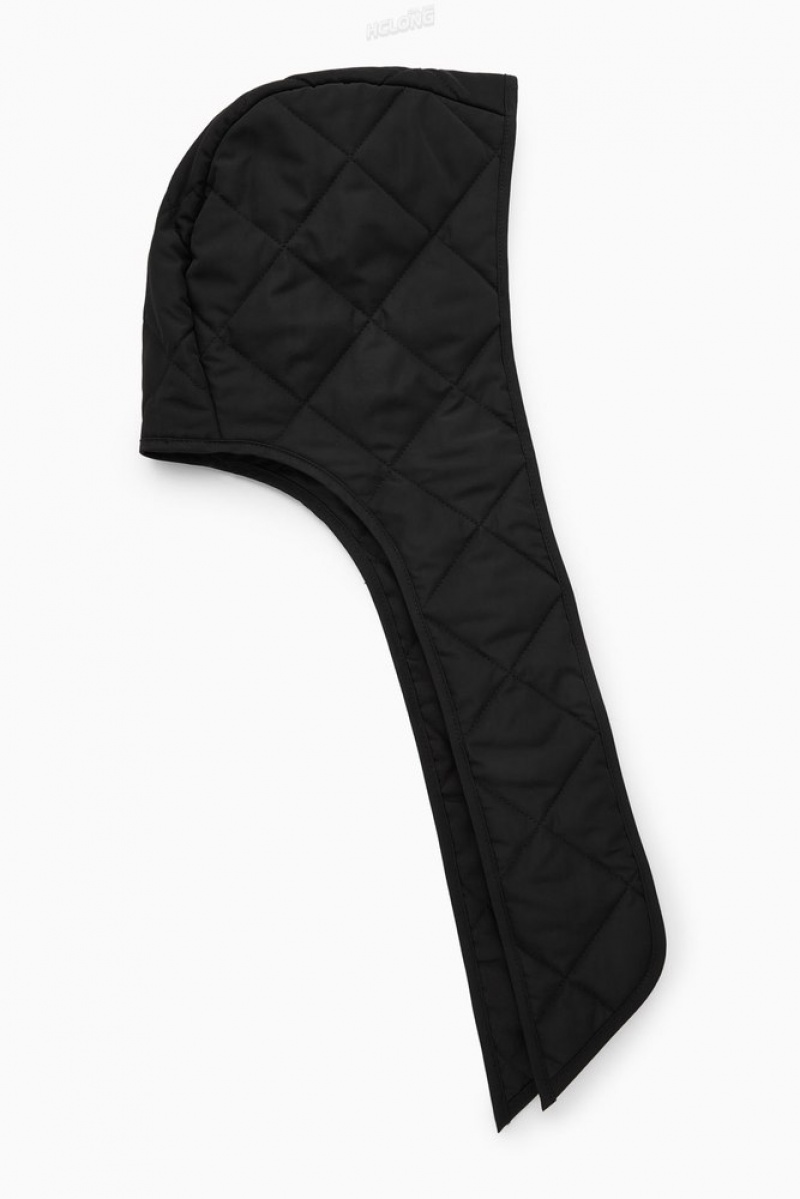 COS Quilted Tie-Front Hood Women's Scarves Black | BH09-J2WK