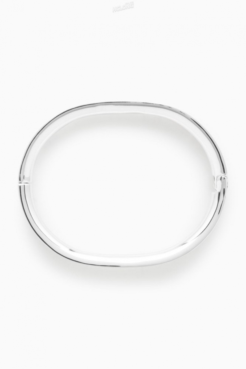 COS Recycled Brass Hinged Bangle Women's Jewelry & Jewellery Silver | MK45-Q4WJ