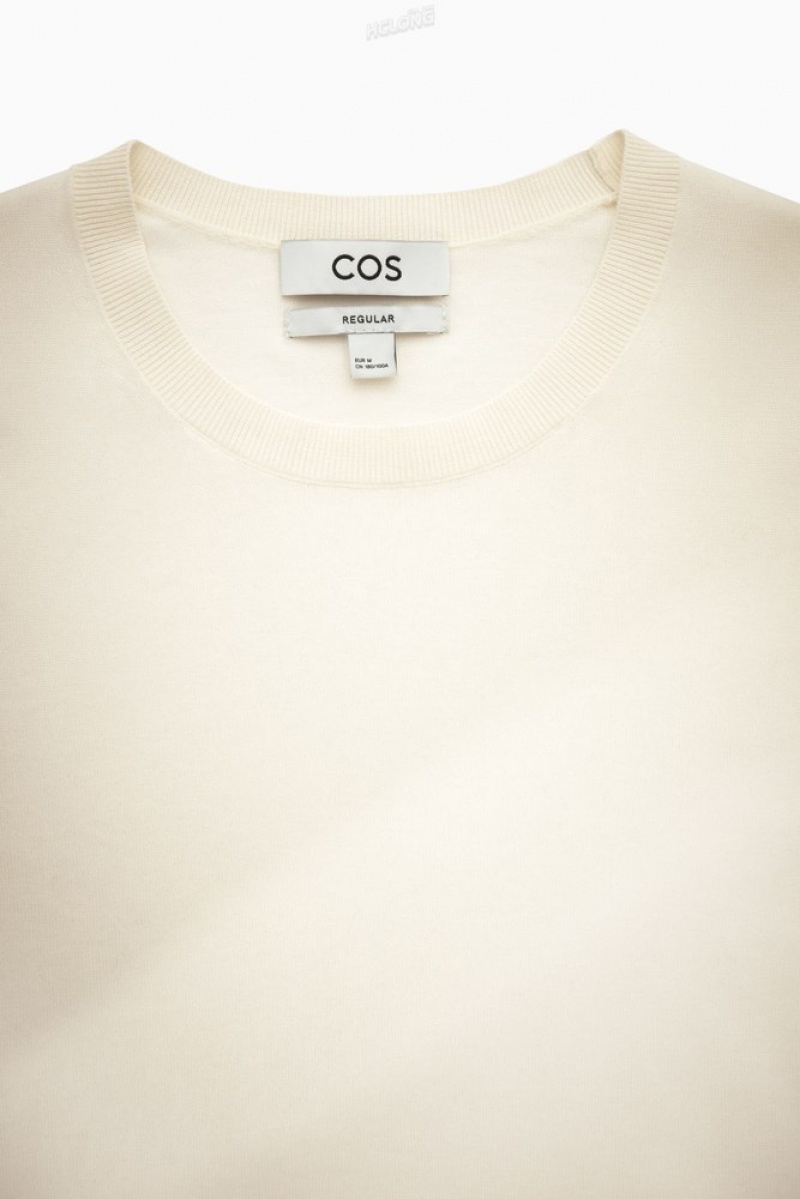 COS Regular-Fit Knitted-Cuff T-Shirt Men's T-shirts Off-White | TK78-F1KX