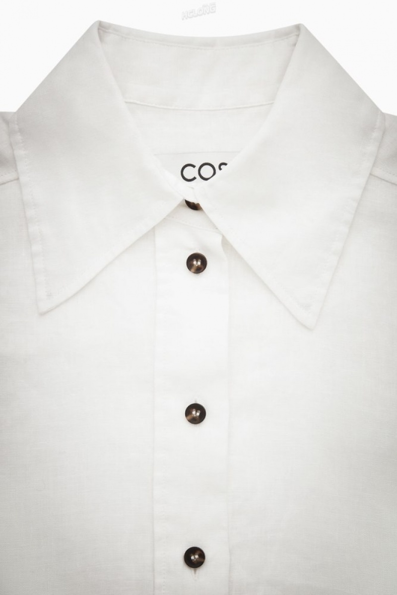 COS Regular-Fit Linen Shirt Women's Shirts & Blouses White | JO95-P1MA