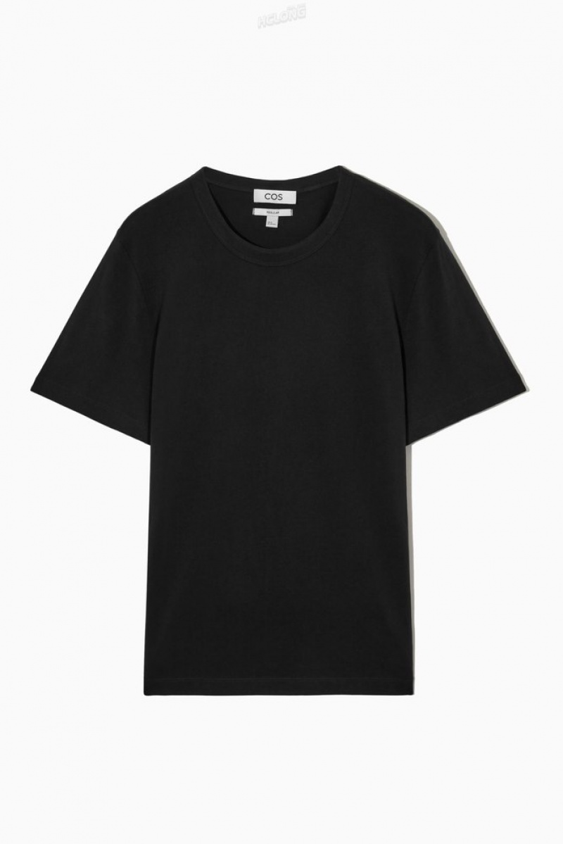 COS Regular-Fit Mid-Weight Brushed T-Shirt Men's T-shirts Navy | YG23-N6LV