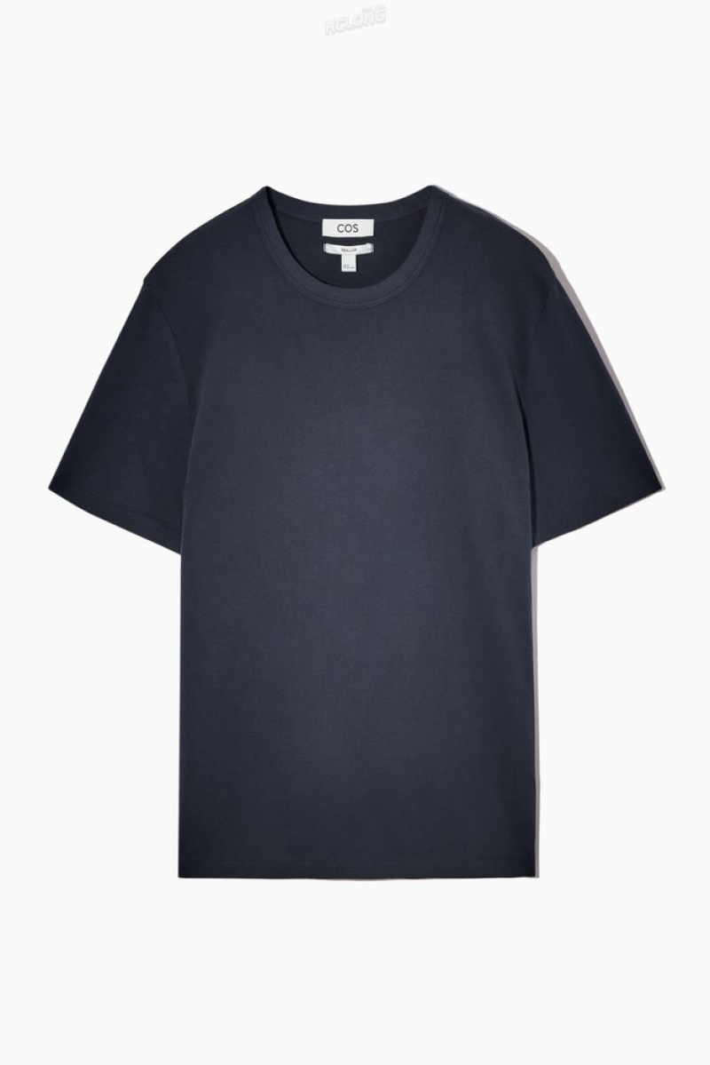 COS Regular-Fit Mid-Weight Brushed T-Shirt Men's T-shirts Navy | GF22-J8RH