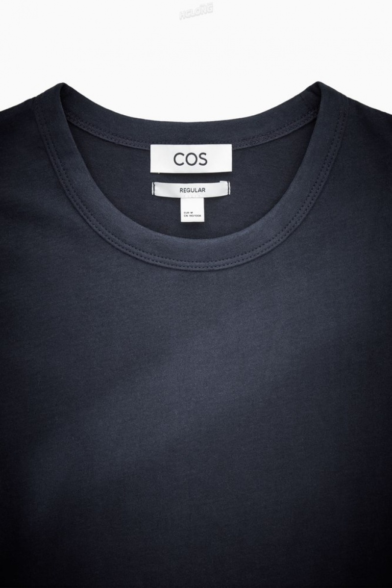 COS Regular-Fit Mid-Weight Brushed T-Shirt Men's T-shirts Navy | GF22-J8RH