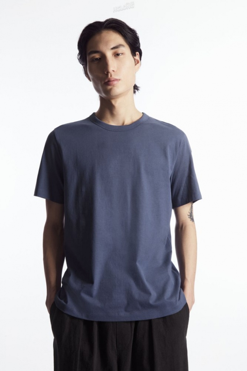 COS Regular-Fit Mid-Weight Brushed T-Shirt Men's T-shirts Navy | AR86-O7LV