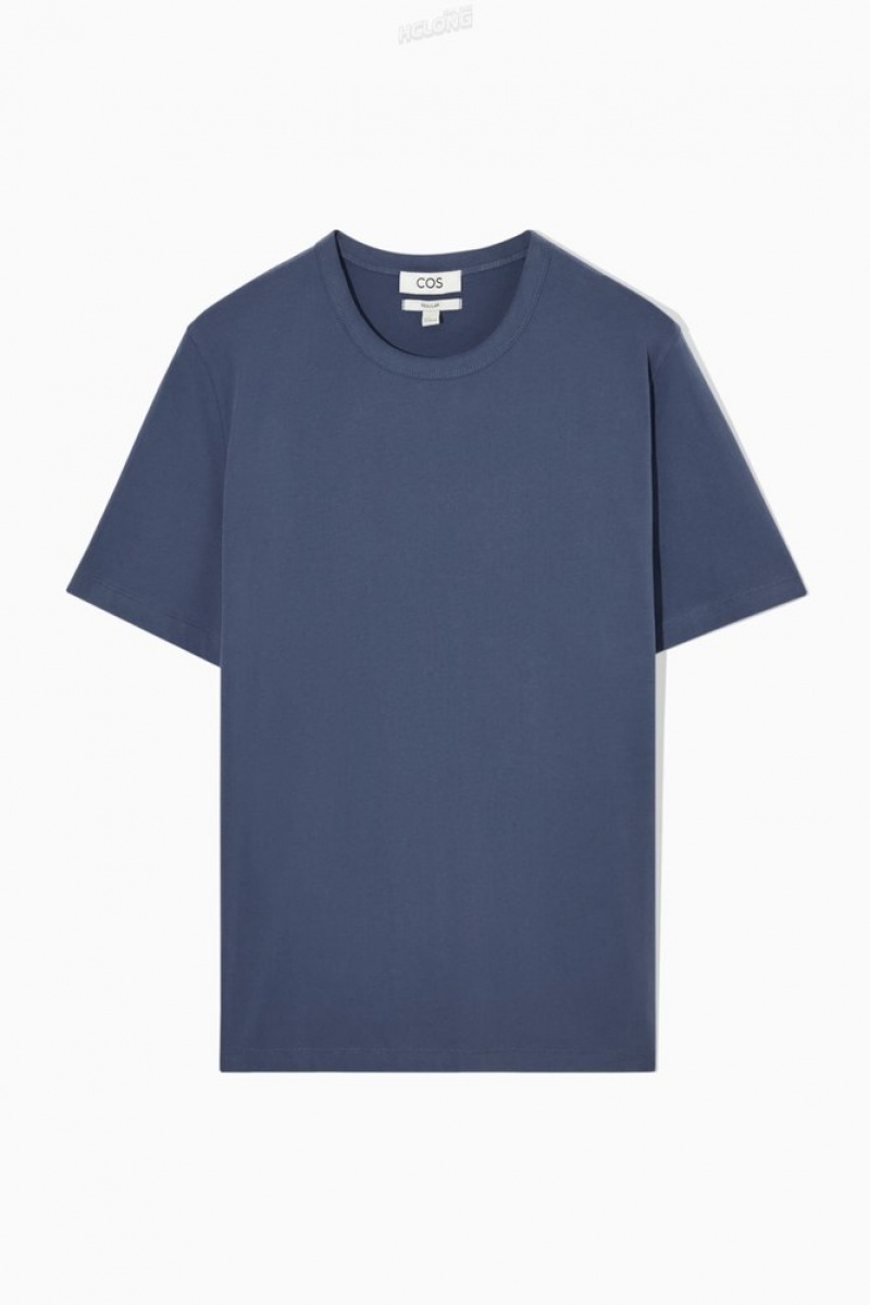 COS Regular-Fit Mid-Weight Brushed T-Shirt Men's T-shirts Navy | AR86-O7LV