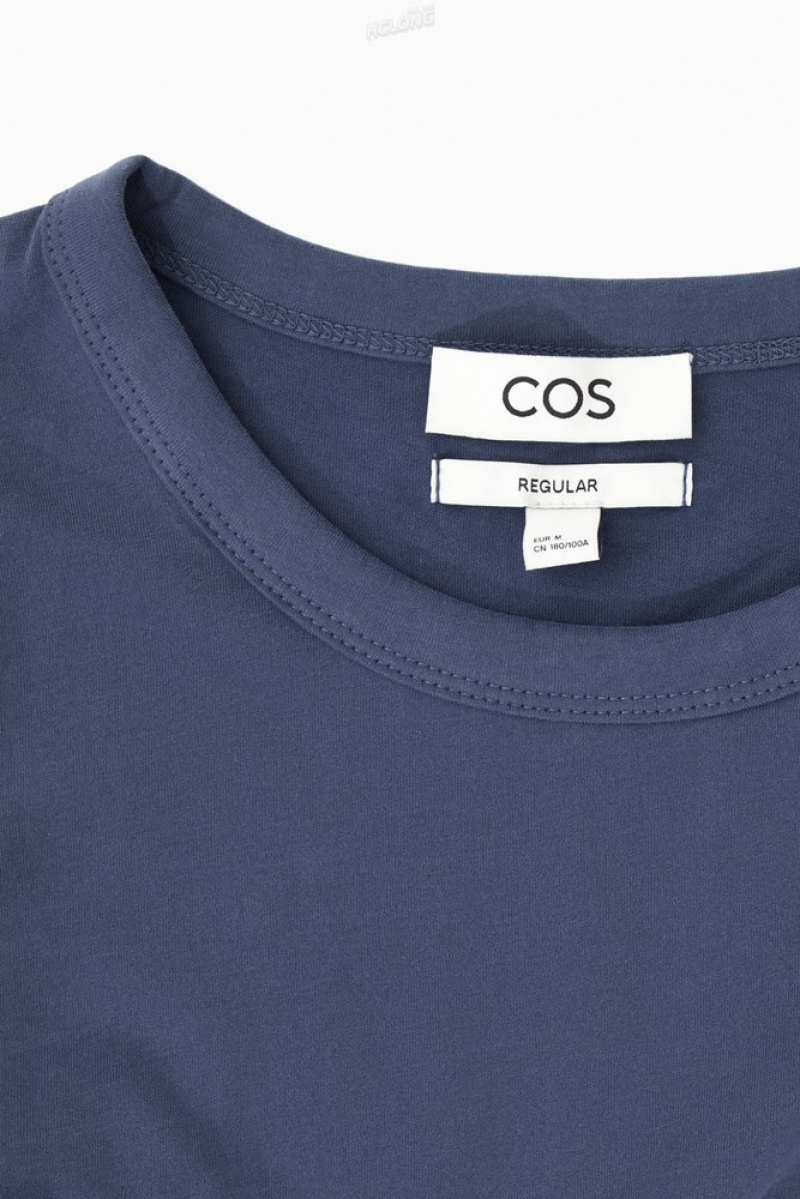 COS Regular-Fit Mid-Weight Brushed T-Shirt Men's T-shirts Navy | AR86-O7LV