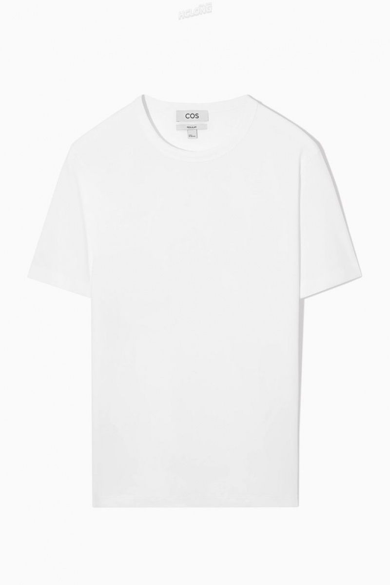 COS Regular-Fit Mid-Weight Brushed T-Shirt Men's T-shirts White | VF81-Z3PO