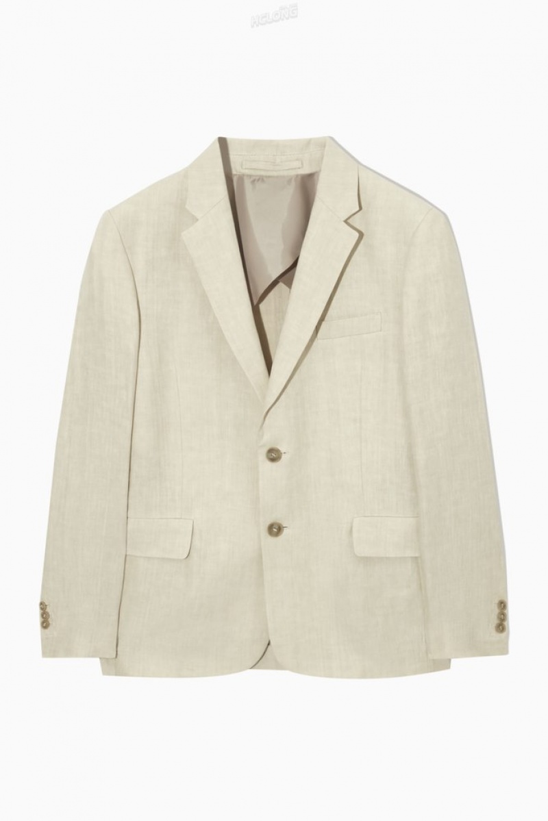 COS Regular-Fit Single-Breasted Linen Blazer Men's Blazers Beige | XV35-H9BN