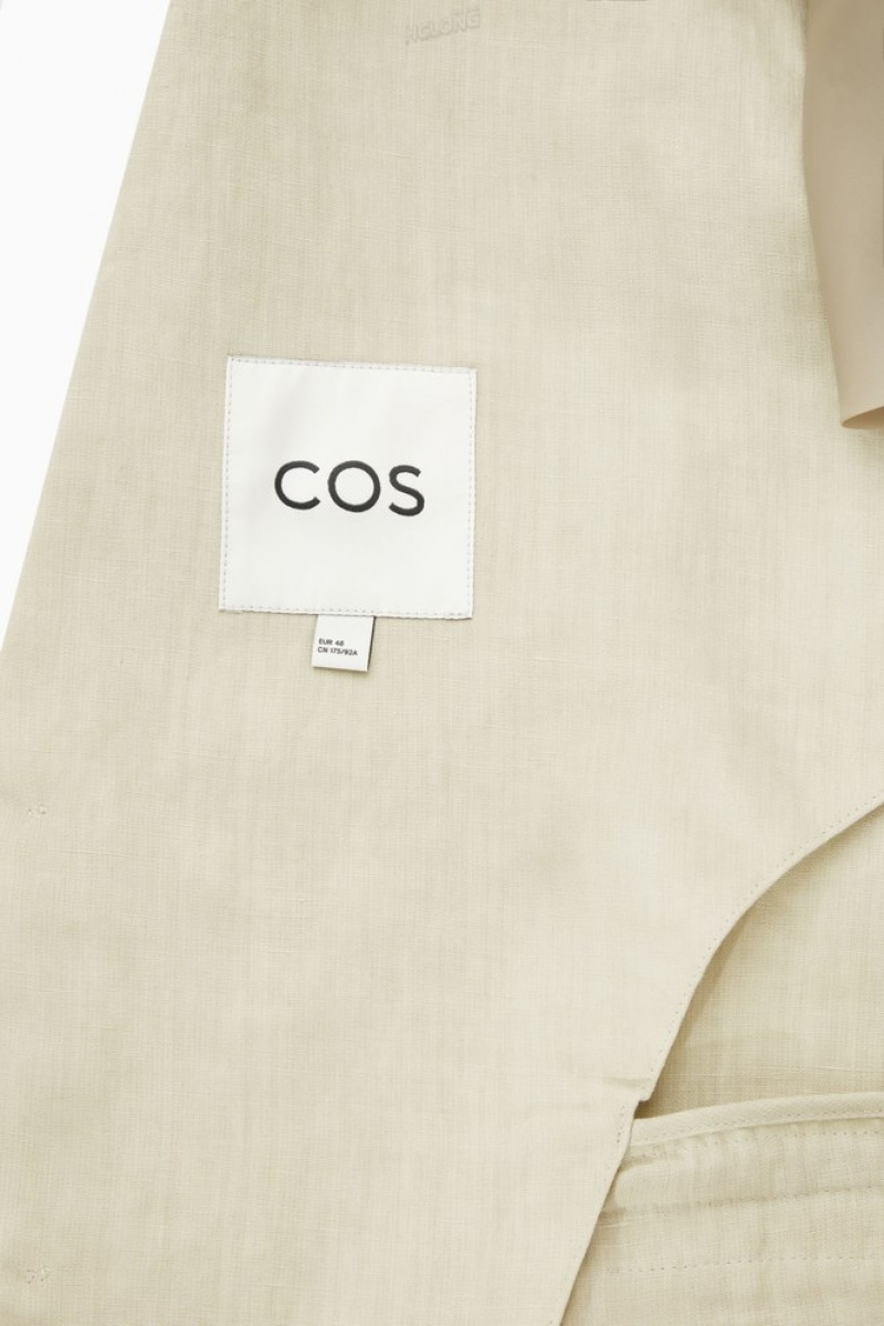 COS Regular-Fit Single-Breasted Linen Blazer Men's Blazers Beige | XV35-H9BN