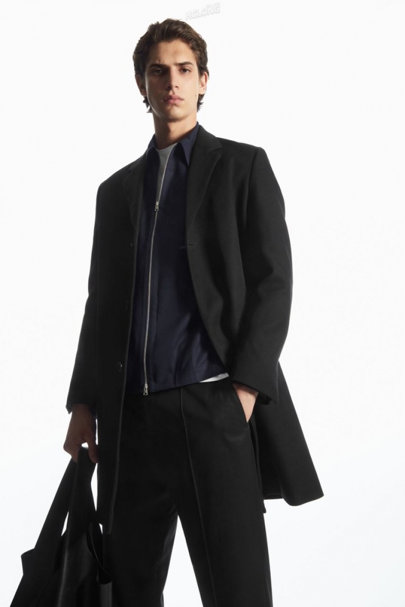 COS Regular-Fit Twill Coat Men's Coats & Jackets Black | EV11-D1VQ