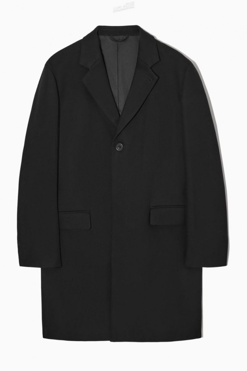 COS Regular-Fit Twill Coat Men's Coats & Jackets Black | EV11-D1VQ