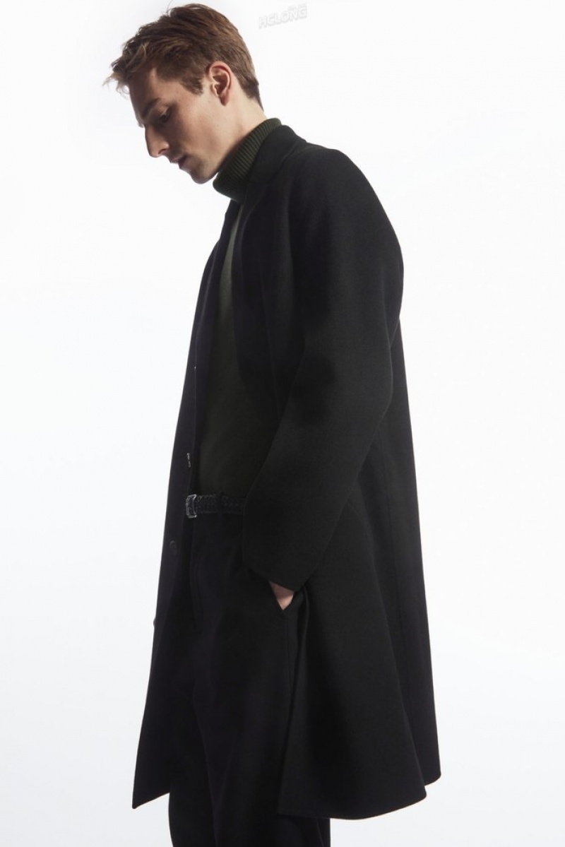 COS Relaxed-Fit Double-Faced Wool Coat Men's Coats & Jackets Black | WZ96-B3TW