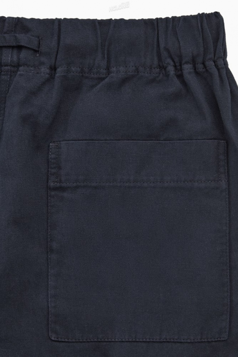 COS Relaxed-Fit Drawstring Twill Pants Men's Pants Navy | UM83-O5LD