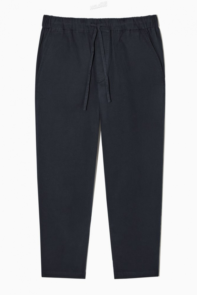 COS Relaxed-Fit Drawstring Twill Trousers Men\'s Trousers Navy | WR52-N4AA