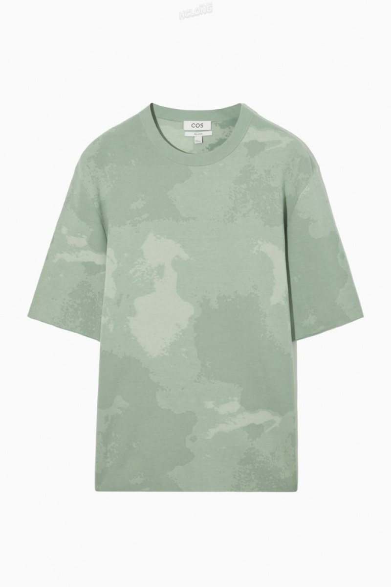 COS Relaxed-Fit Jacquard T-Shirt Men's T-shirts Light Green | OJ52-X7IP