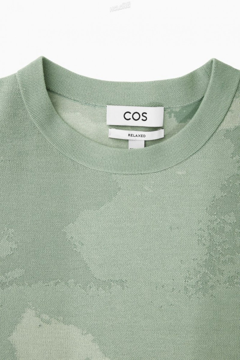 COS Relaxed-Fit Jacquard T-Shirt Men's T-shirts Light Green | OJ52-X7IP