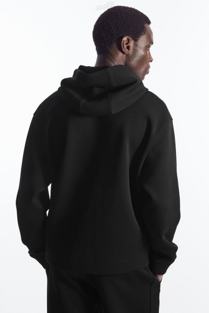 COS Relaxed-Fit Scuba Hoodie Men's Sweatshirts & Hoodies Black | GB81-U6YU