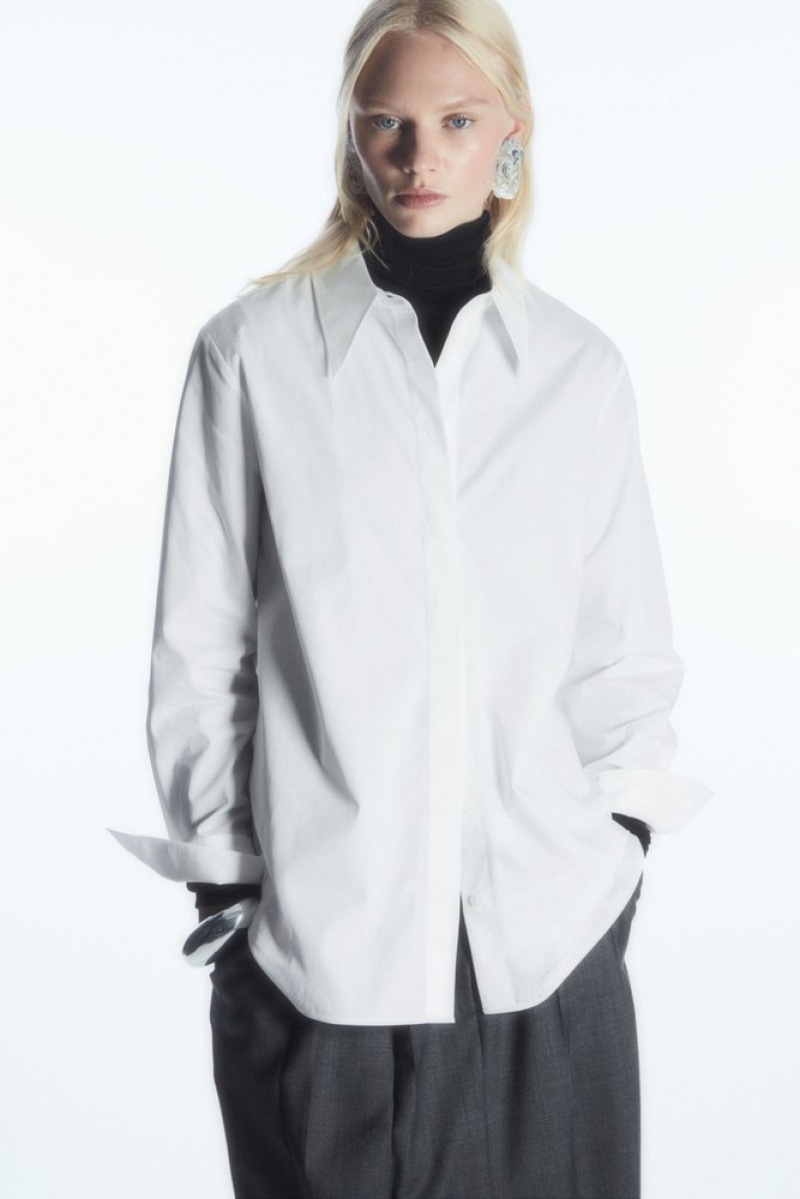 COS Relaxed Cotton-Poplin Shirt Women's Shirts & Blouses White | RK20-B3OY