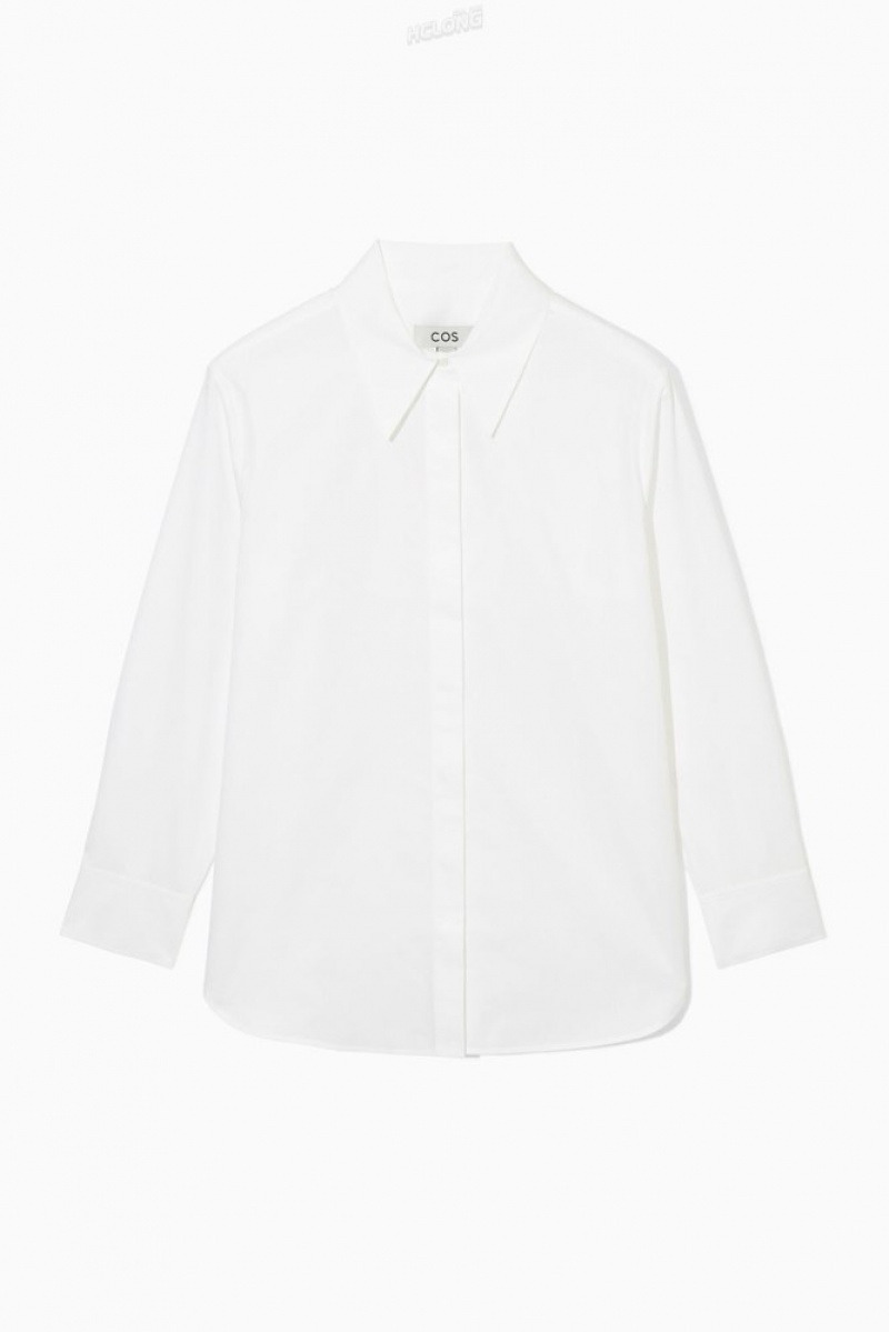 COS Relaxed Cotton-Poplin Shirt Women's Shirts & Blouses White | RK20-B3OY