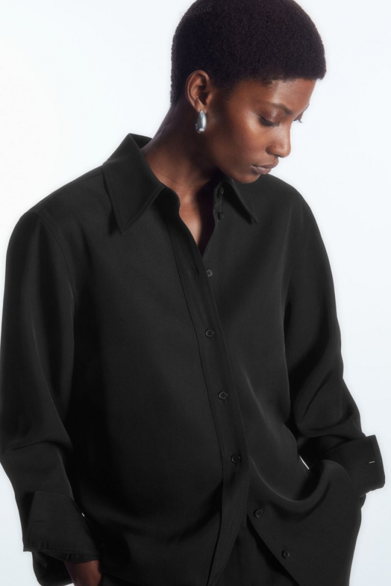 COS Relaxed Fluid Shirt Women's Shirts & Blouses Black | MG63-T0PK